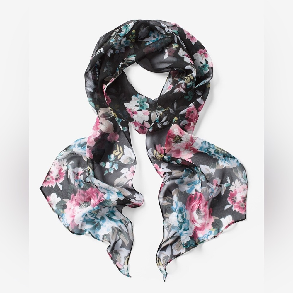 White House Black Market Floral Silk Skinny Oblong Scarf